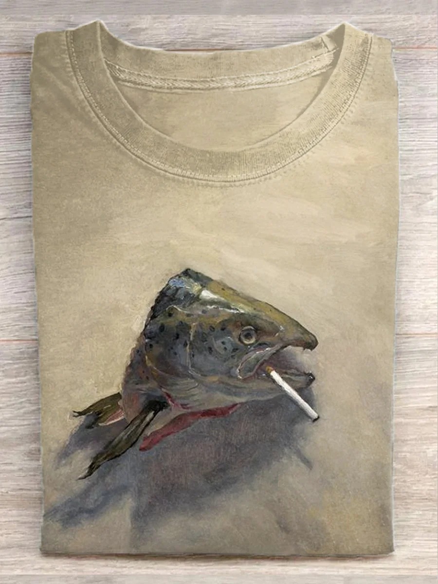 Funny Fish Art Illustration Casual Short Sleeve T-Shirt