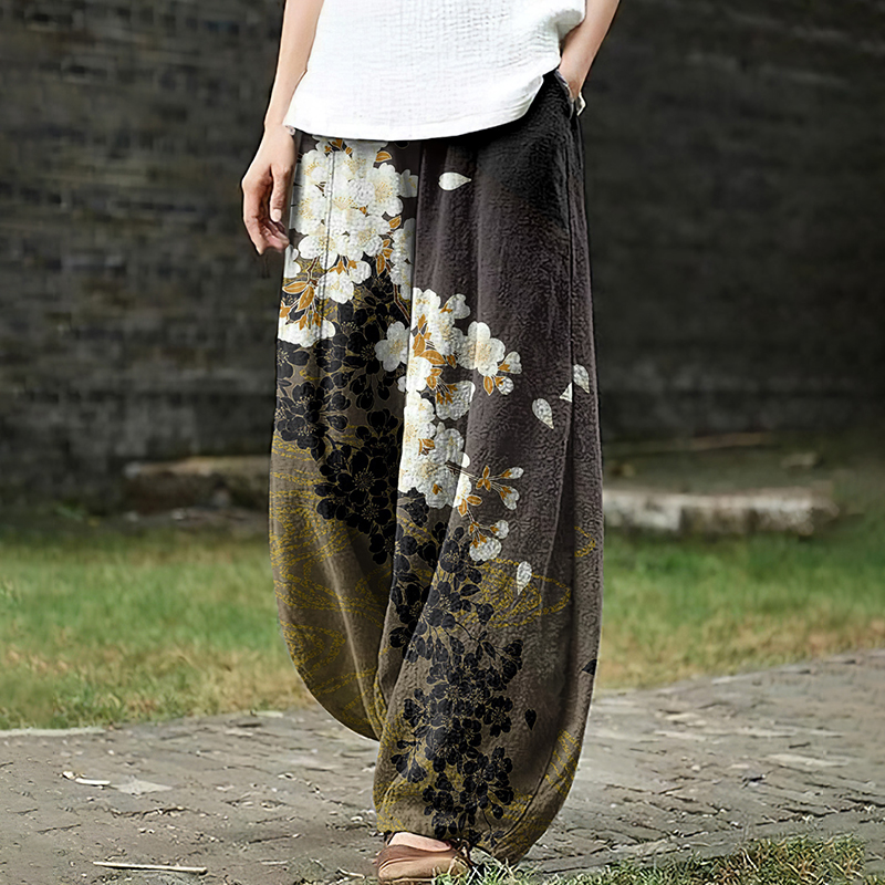 Japanese Art Print Wide Leg Pants