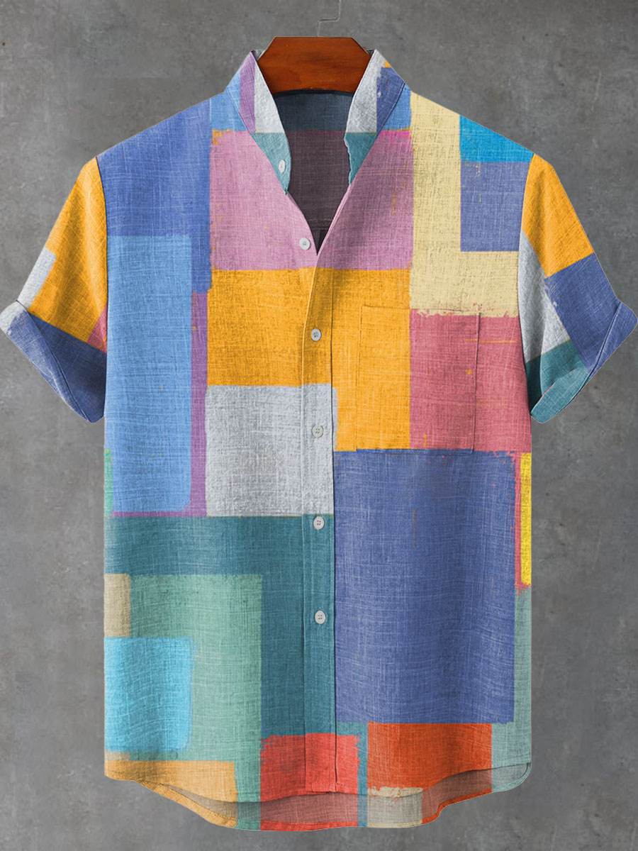 Abstract Art Colorful Geometric Squares Decoration Pattern Casual Shirt