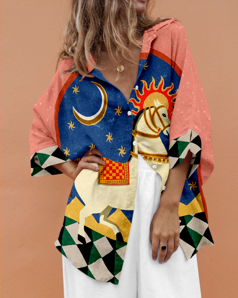 Late night white horse print two piece set