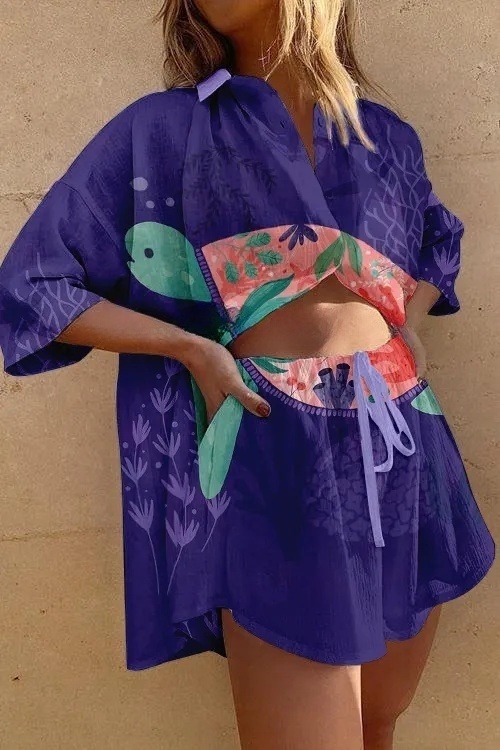 Liberty turtle print casual two-piece set