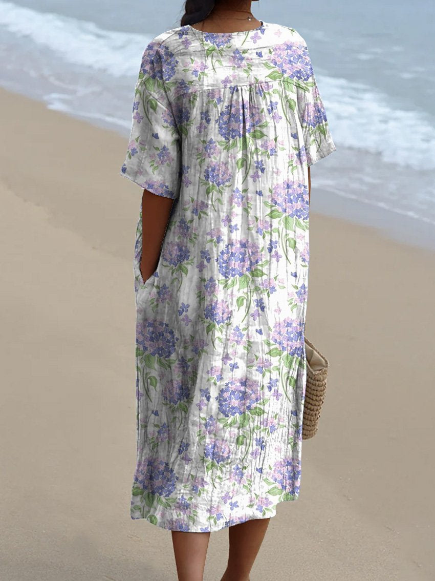Spring Hydrangea Floral Repeat Pattern Printed Women's Flowy Dress