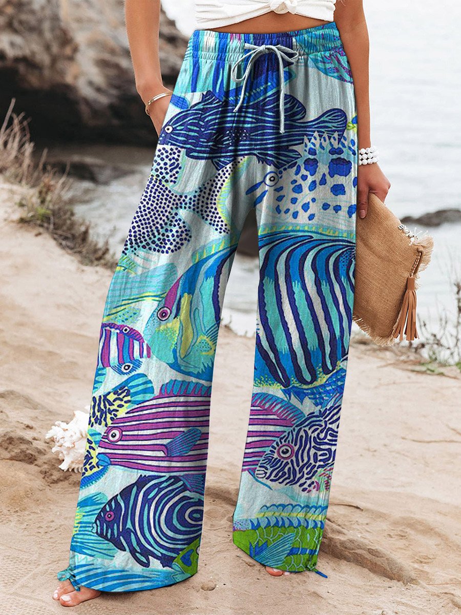 Women's Vintage Lovely Fish Art Printed Casual Pants