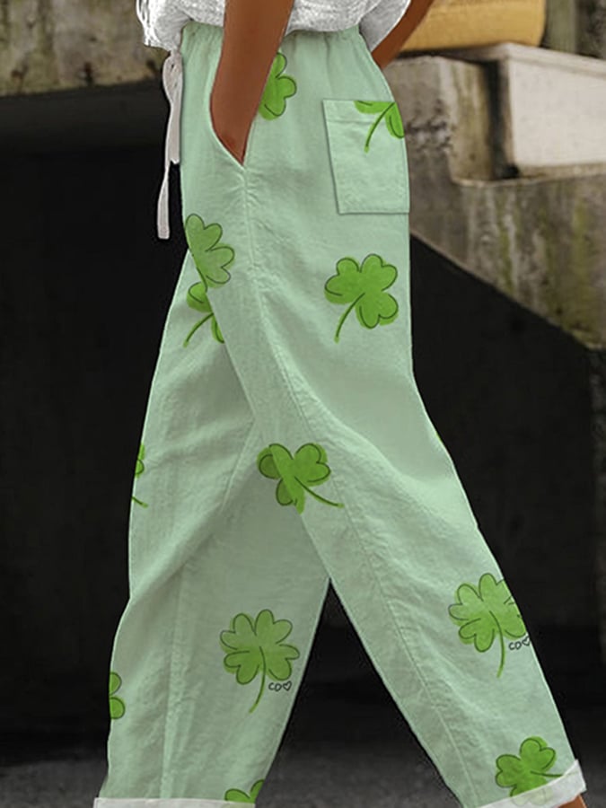 Women's St. Patrick's Day Printed Lace-Up Loose Casual Pants