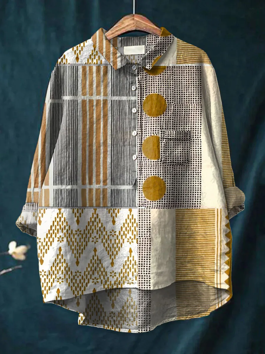 Women's Abstract Geometric Pattern Art Print Cotton Dress