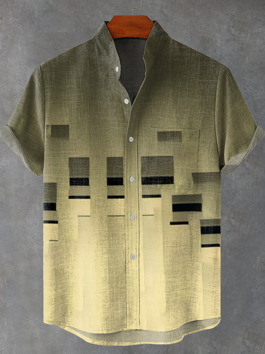 Vintage Gradient Geometric Abstract Art Print Casual Shirt