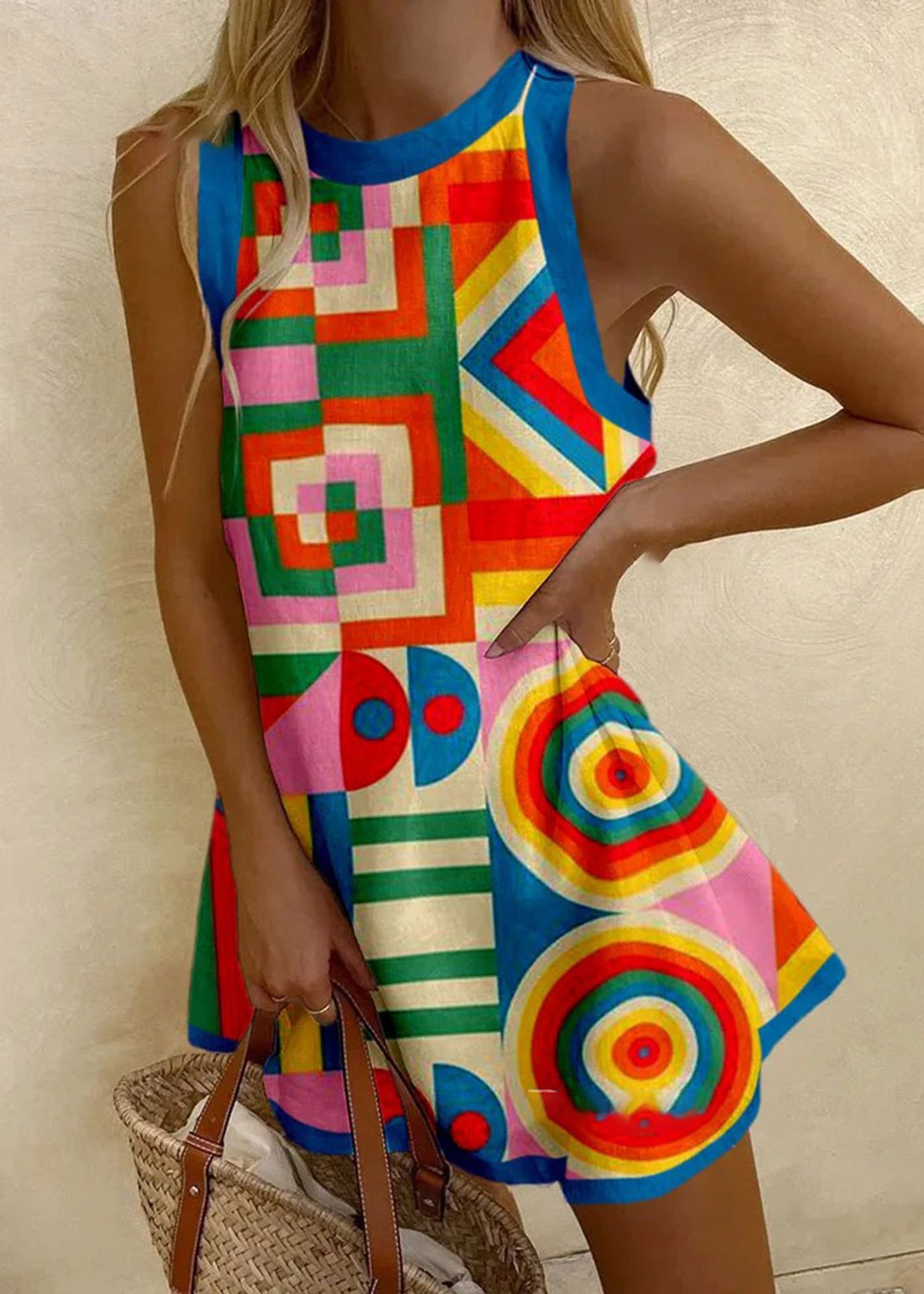 Colorful Geometry Printed Slip Dress