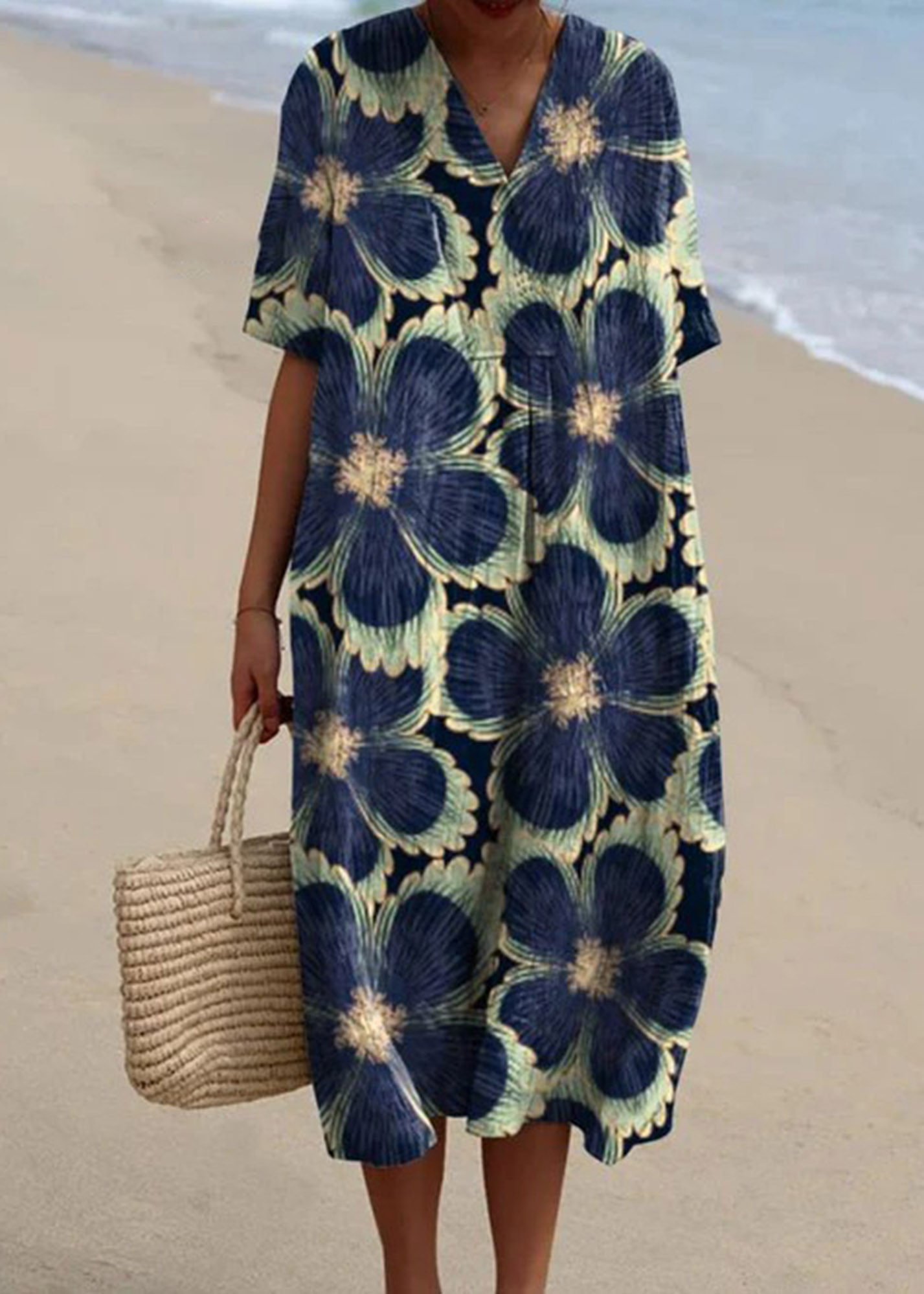 Women's Vintage Floral Art Print Casual Flowy Dress