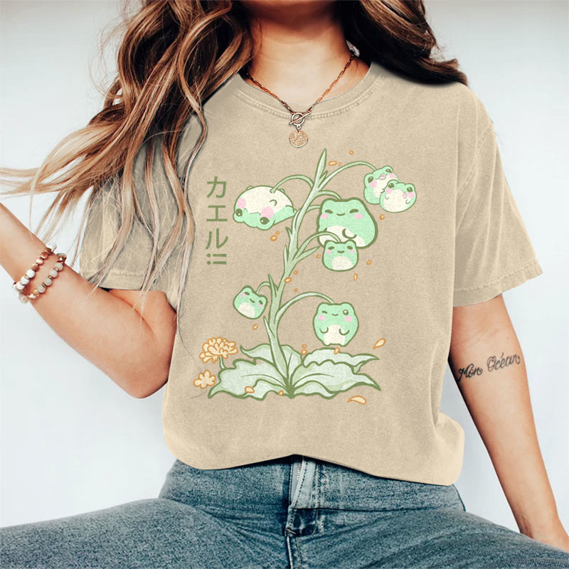100% Cotton Women's Japanese Lovely Cat Plant Art Print Casual T-shirt