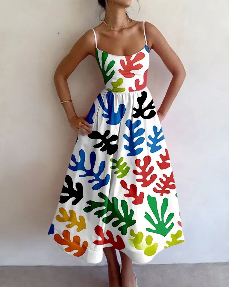 Abstract Pattern Printed Sling Dress