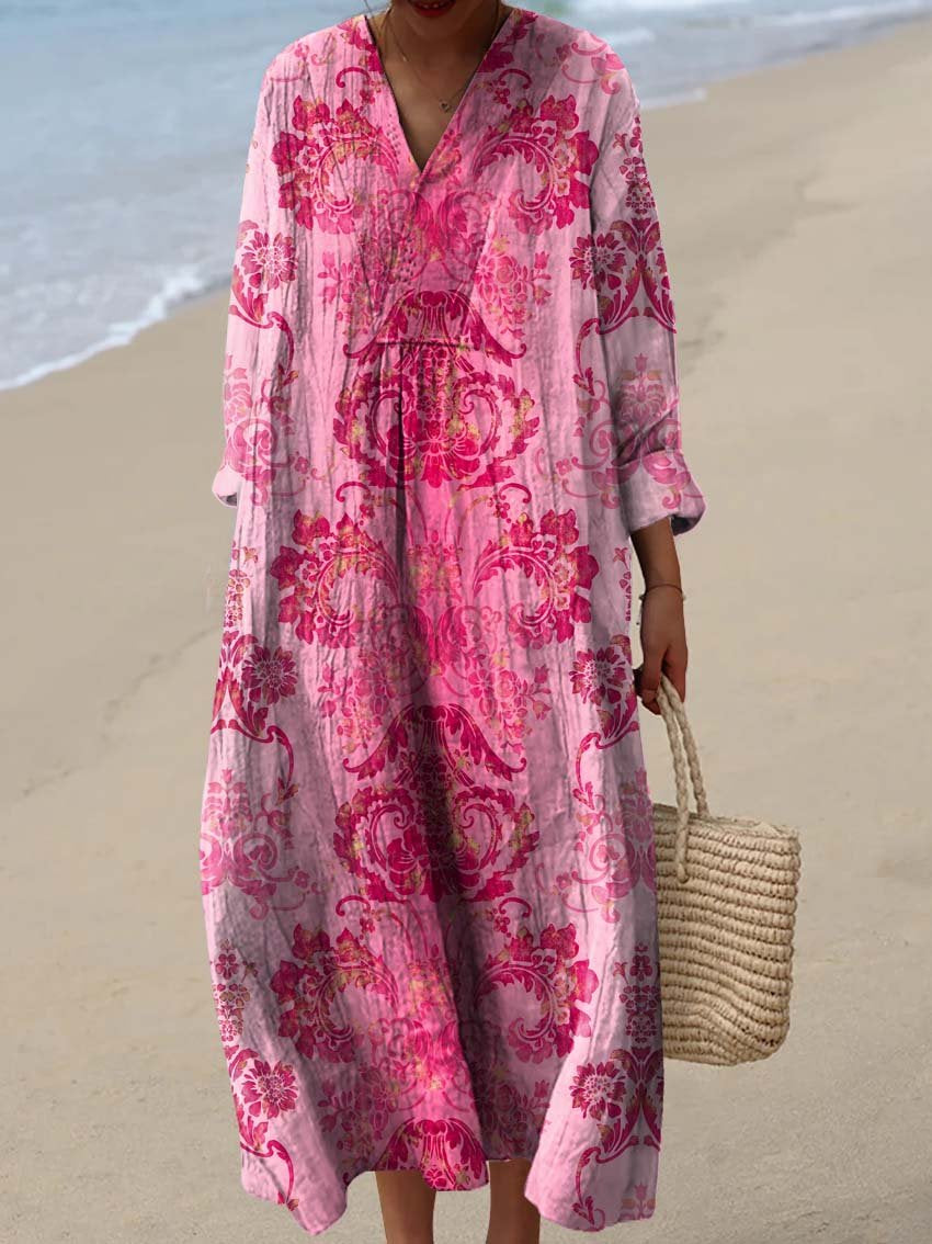 Women's Vintage Lovely Floral Art Print Flowy Dress