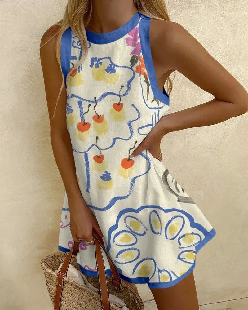 Stick Figure Print Sleeveless Mini Dress
