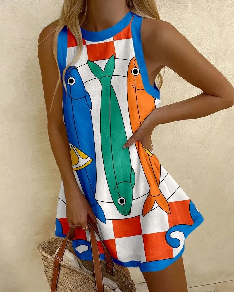 Fish Print Mini Dress