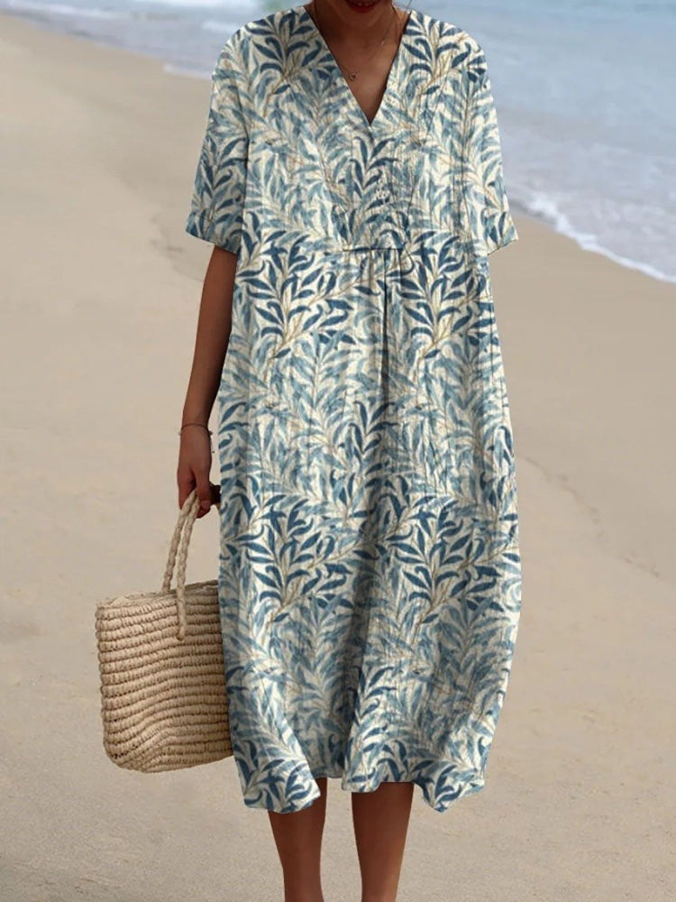 Women's Vintage Floral Art Print Casual Flowy Dress