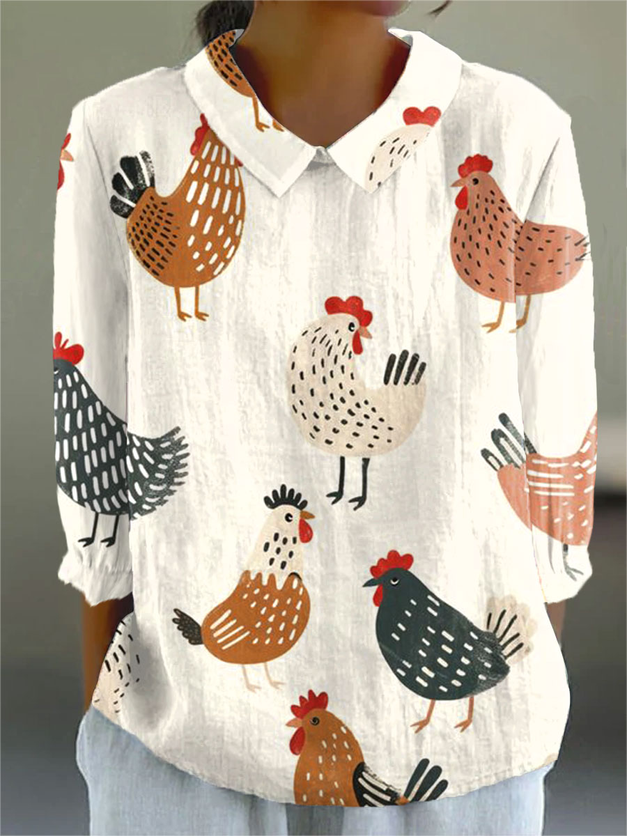 Women's Vintage Chick Art Print Casual 3/4 Sleeve Shirt