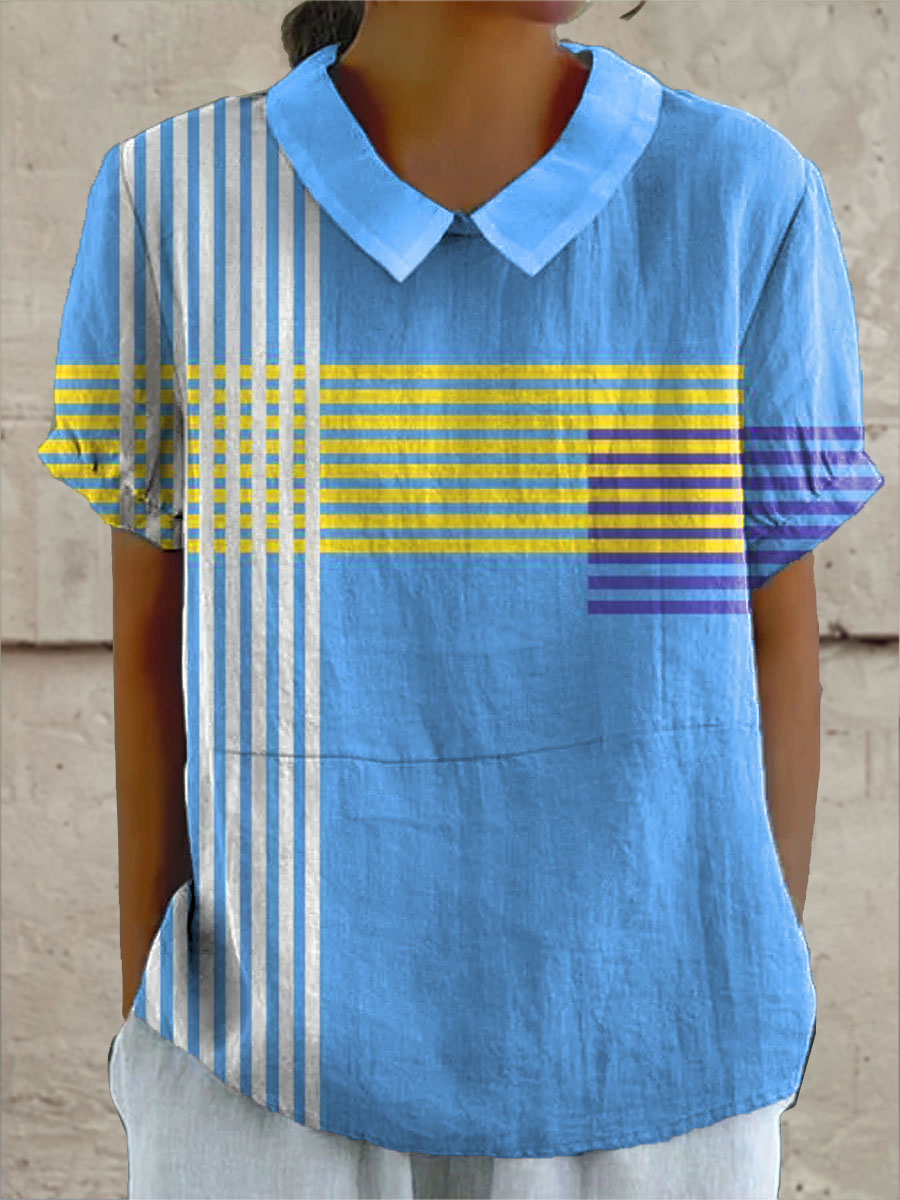 Women's Colorful Abstract Geometric Stripes Art Print Casual 3/4 Sleeve Shirt