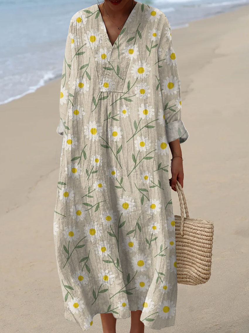 Women's Vintage Flower Art Print Casual Dress