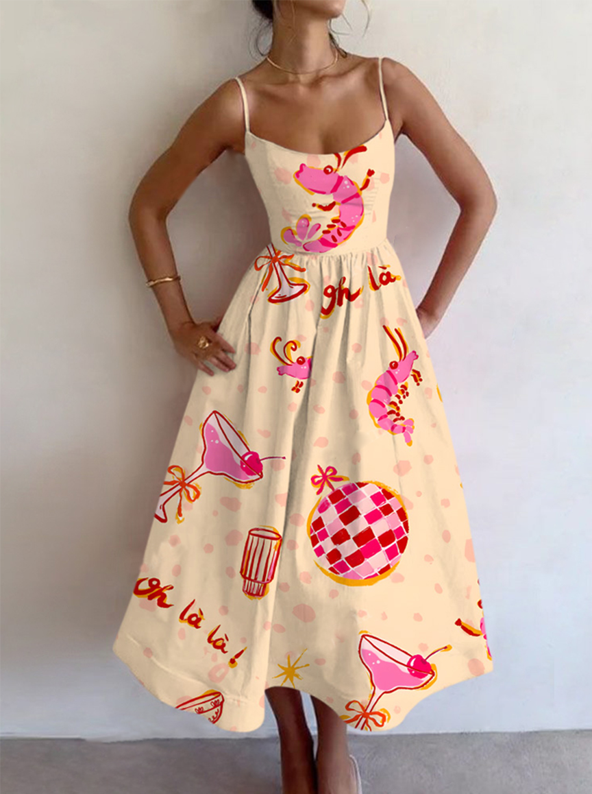 Vacation Seaside Party Print Sling Dress