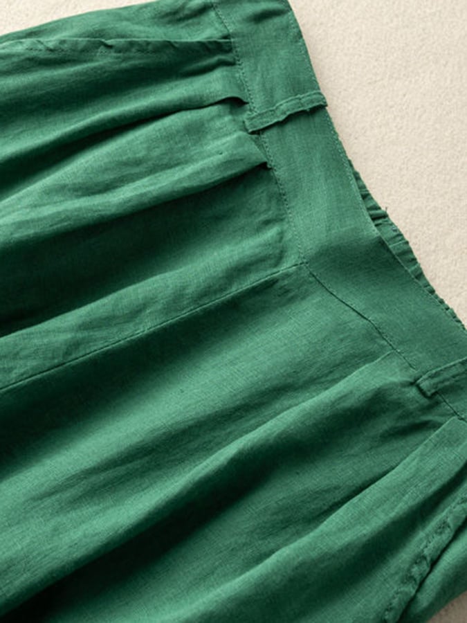 Cotton Thin Half Elastic Cropped Wide Leg Trousers