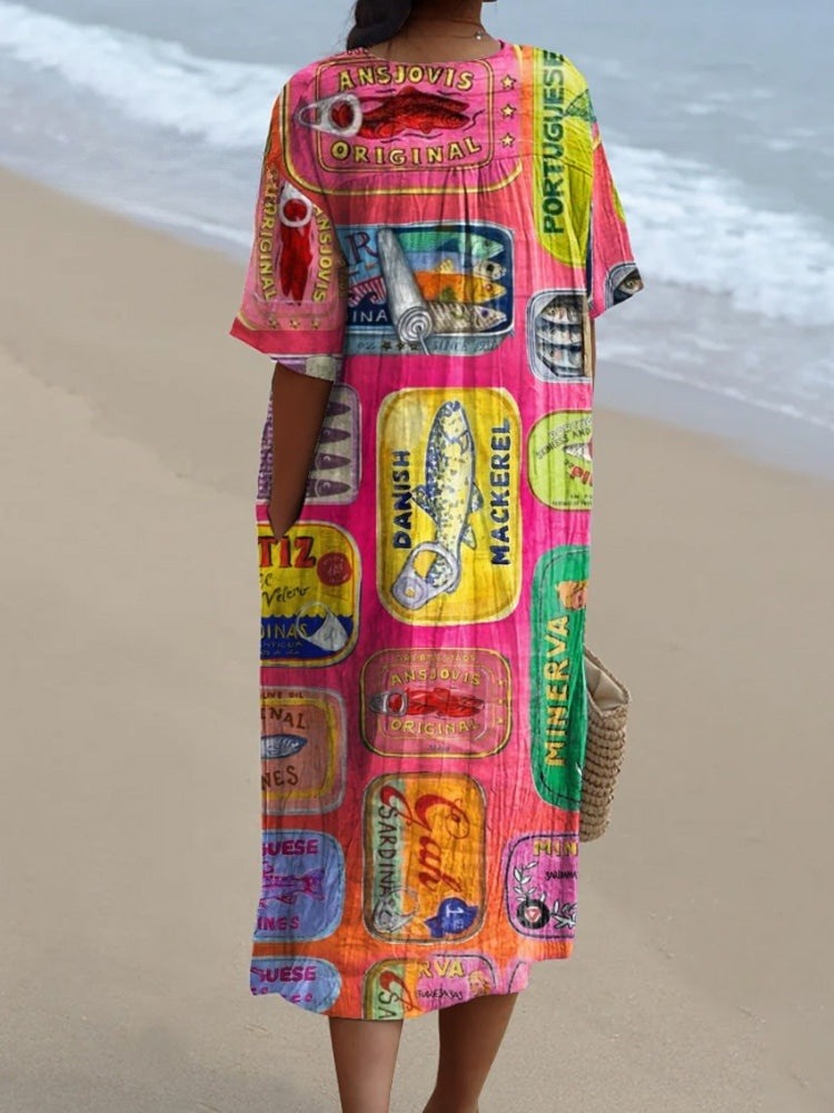 Women's Fish Art Print Casual Dress