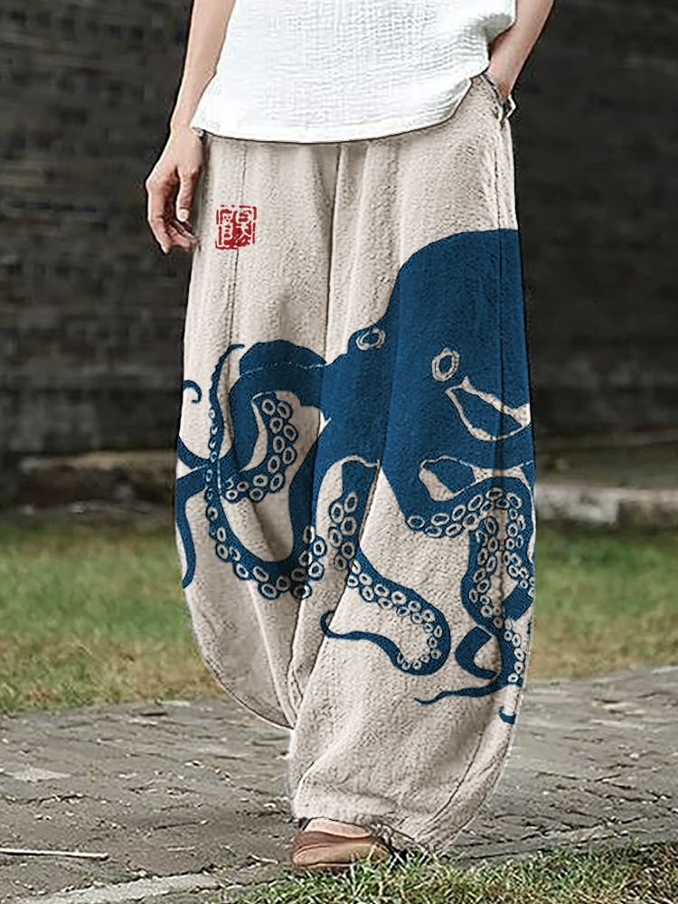 Octopus Japanese Lino Art Linen Blend Wide Leg Pants