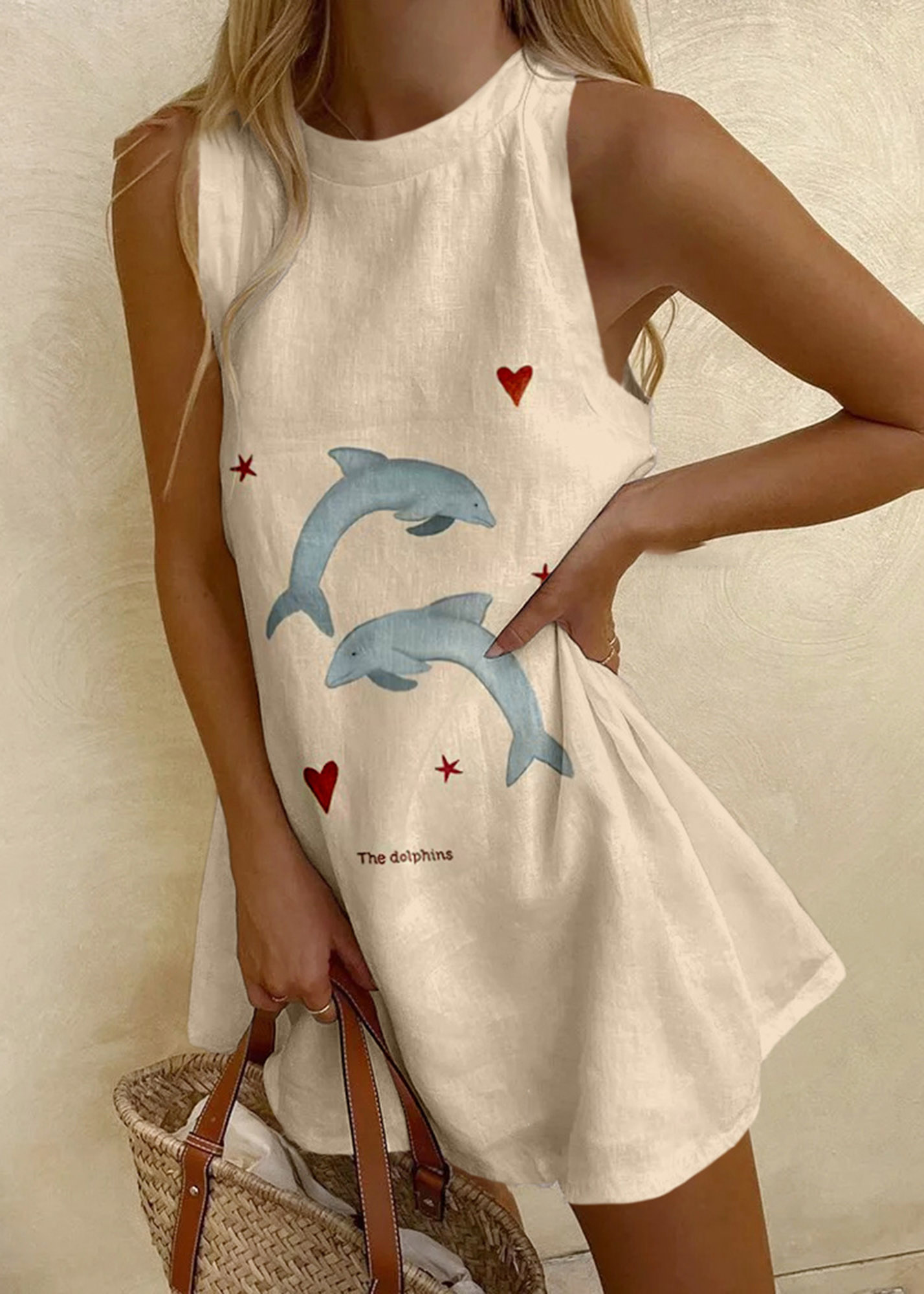 Dolphin Print Sleeveless Mini Dress