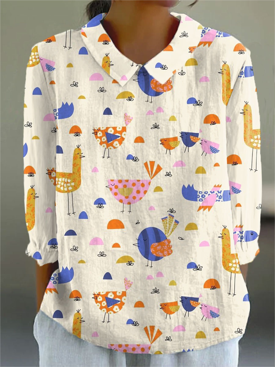 Women's Vintage Chick Art Print Casual 3/4 Sleeve Shirt