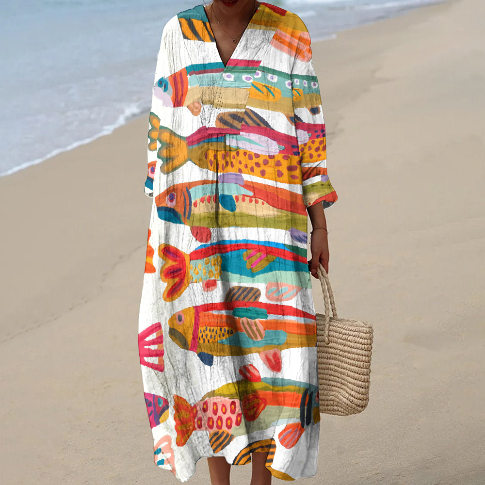 Women's Colorful Sardine Printed Maxi Dress