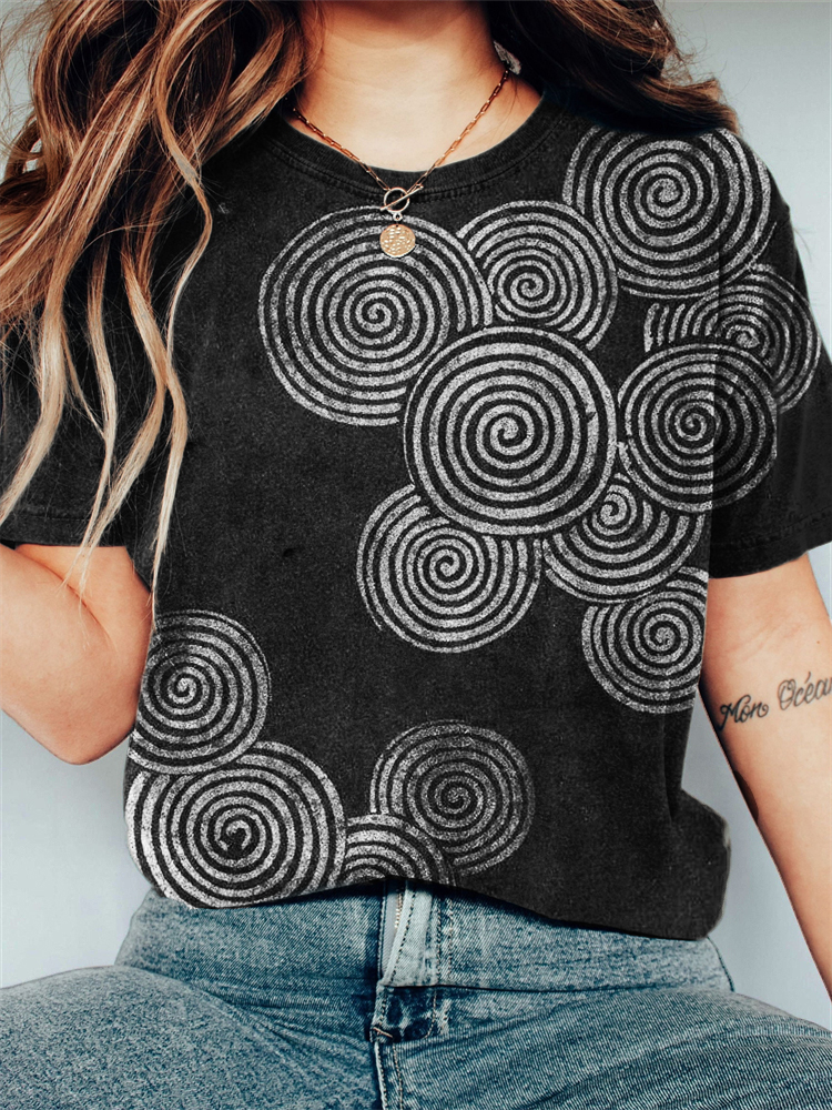 Simple Sea Waves Japanese Lino Art Vintage T Shirt