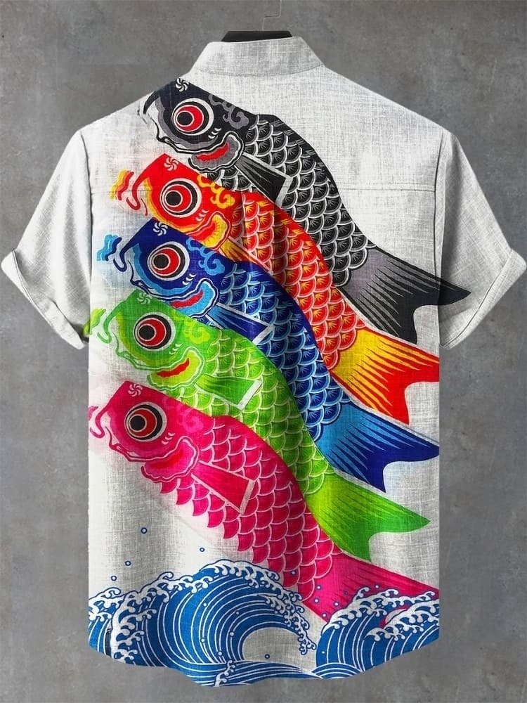 Vintage Ocean Fish Art Print Casual 100% Cotton Shirt