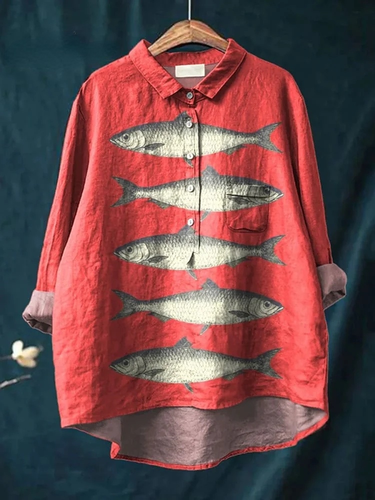 Vintage Lovely Fish Art Print Casual Shirt