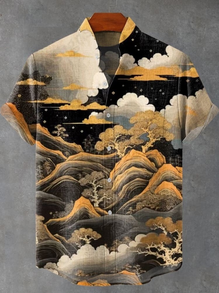 Vintage Japanese Art Matsuyama Print Casual Shirt