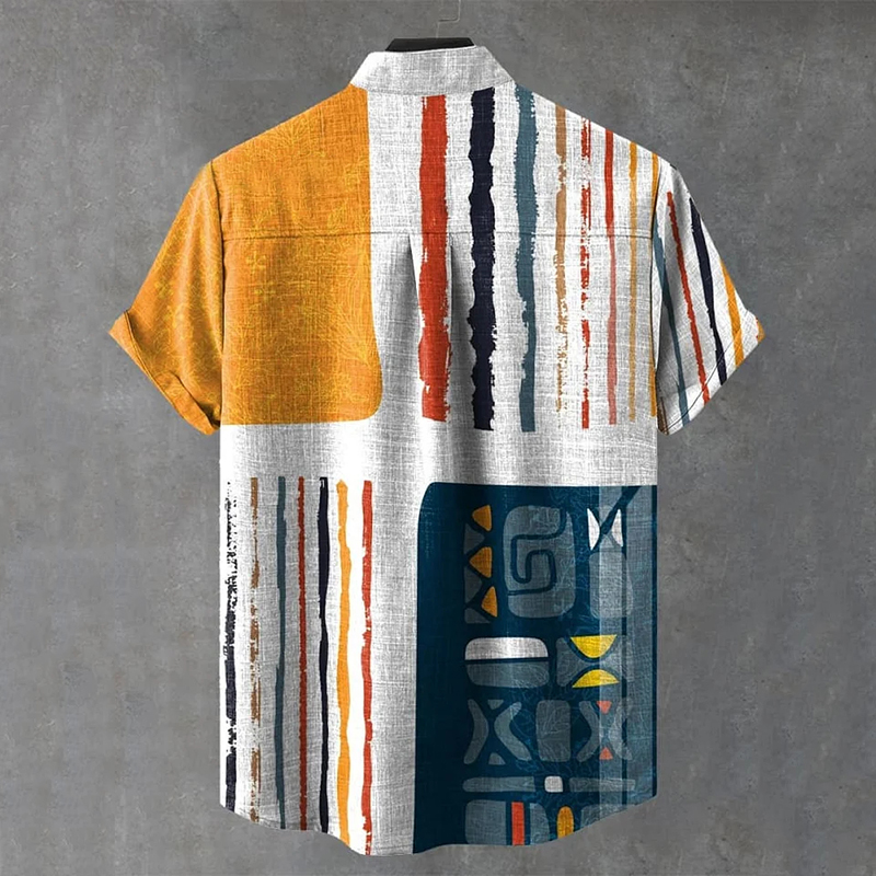 Abstract African Art Stripe Vintage Geometric Print Casual Shirt