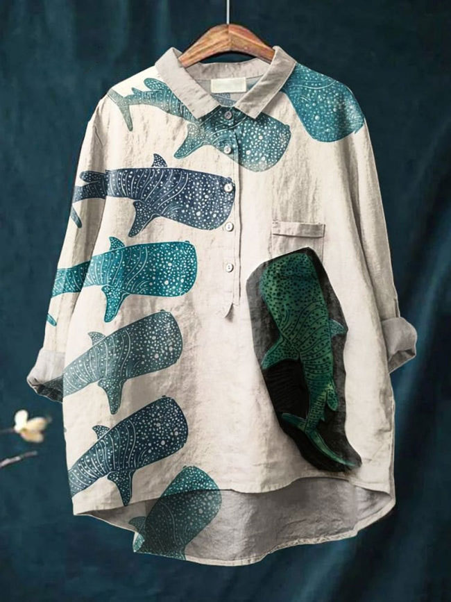 Women's Shark  Art Print Casual Shirt