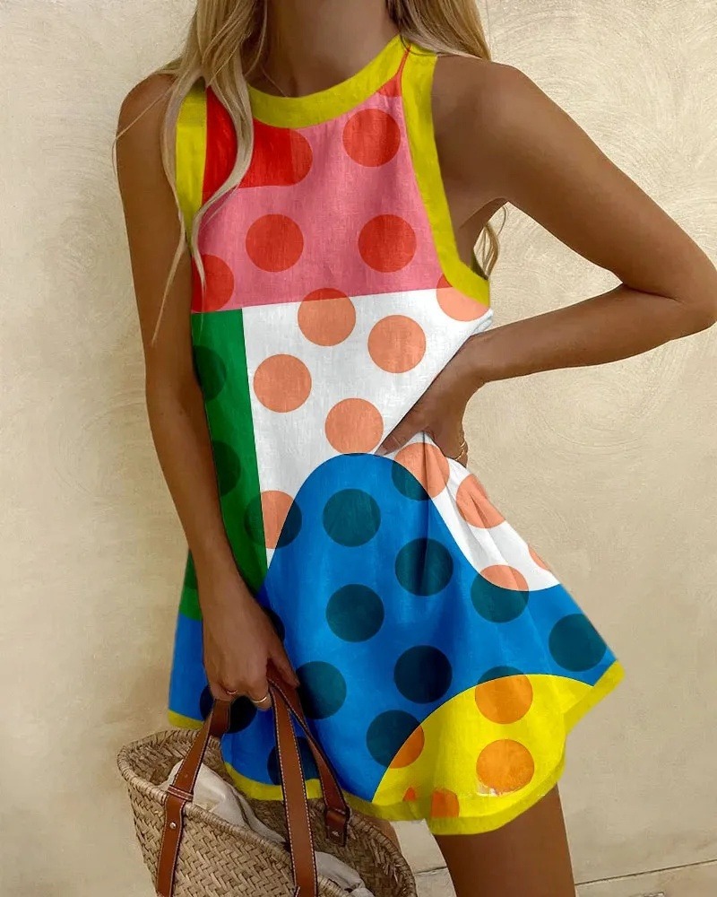 Colorful polka dot print mini dress