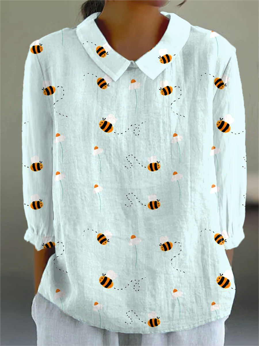 Women's Vintage Bee Art Print Casual 3/4 Sleeve Shirt