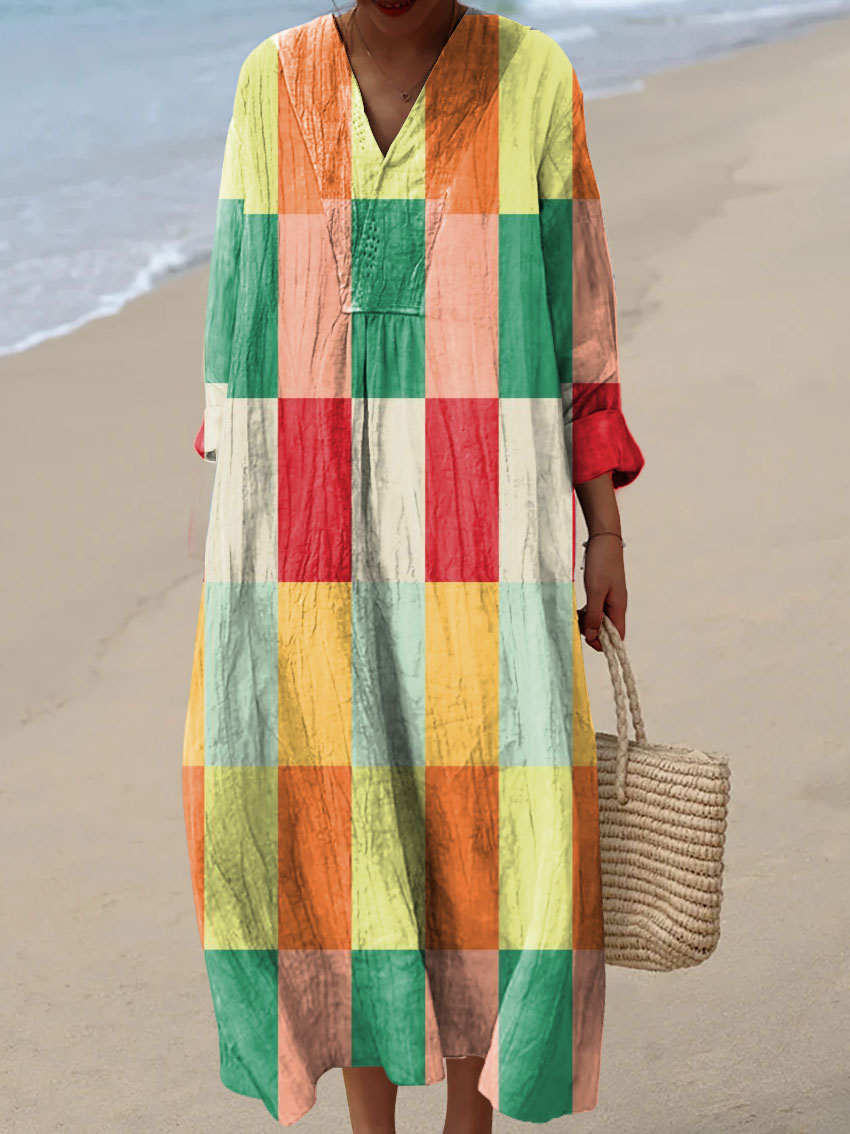 Women's Vintage Colourful Art Geometry Art Print Dress