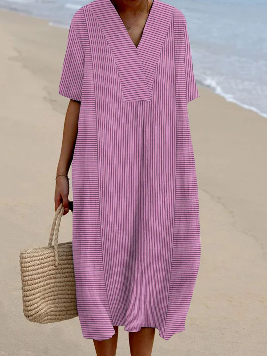 Women's Geometric Line Pattern Art Print Flowy Cotton Dress