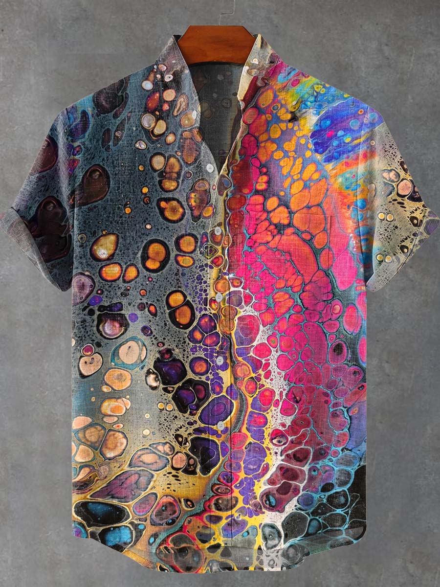 Abstract Colorful Ripple Print Casual Shirt