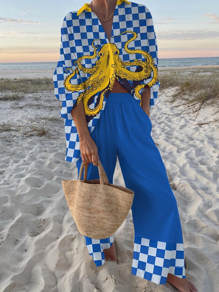 Octopus Plaid Print Fashion Two-piece Set