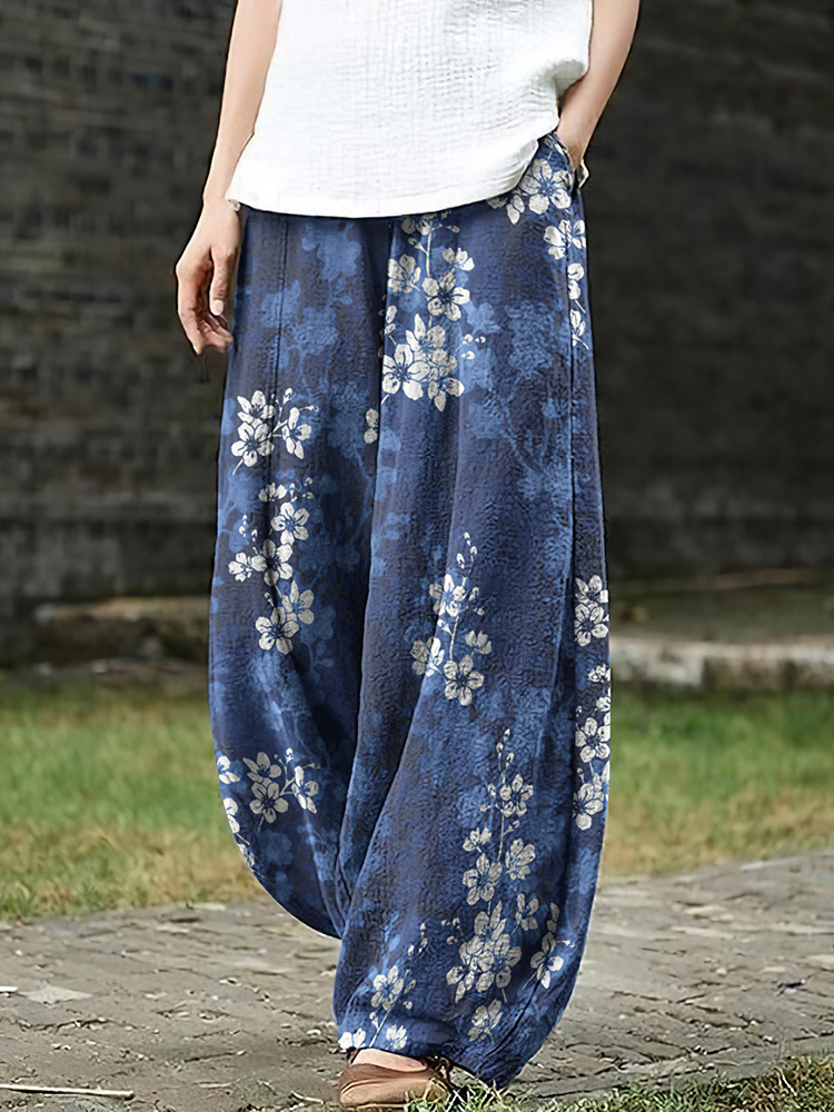 Floral Print Wide Leg Casual Pants