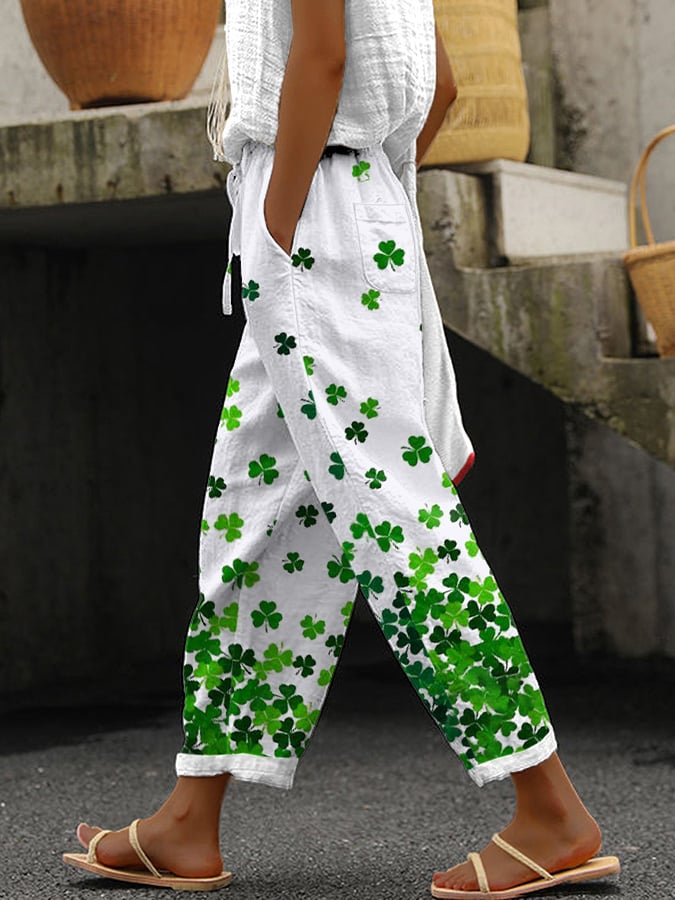 Women's Shamrock St. Patrick's Day Print Casual Pants
