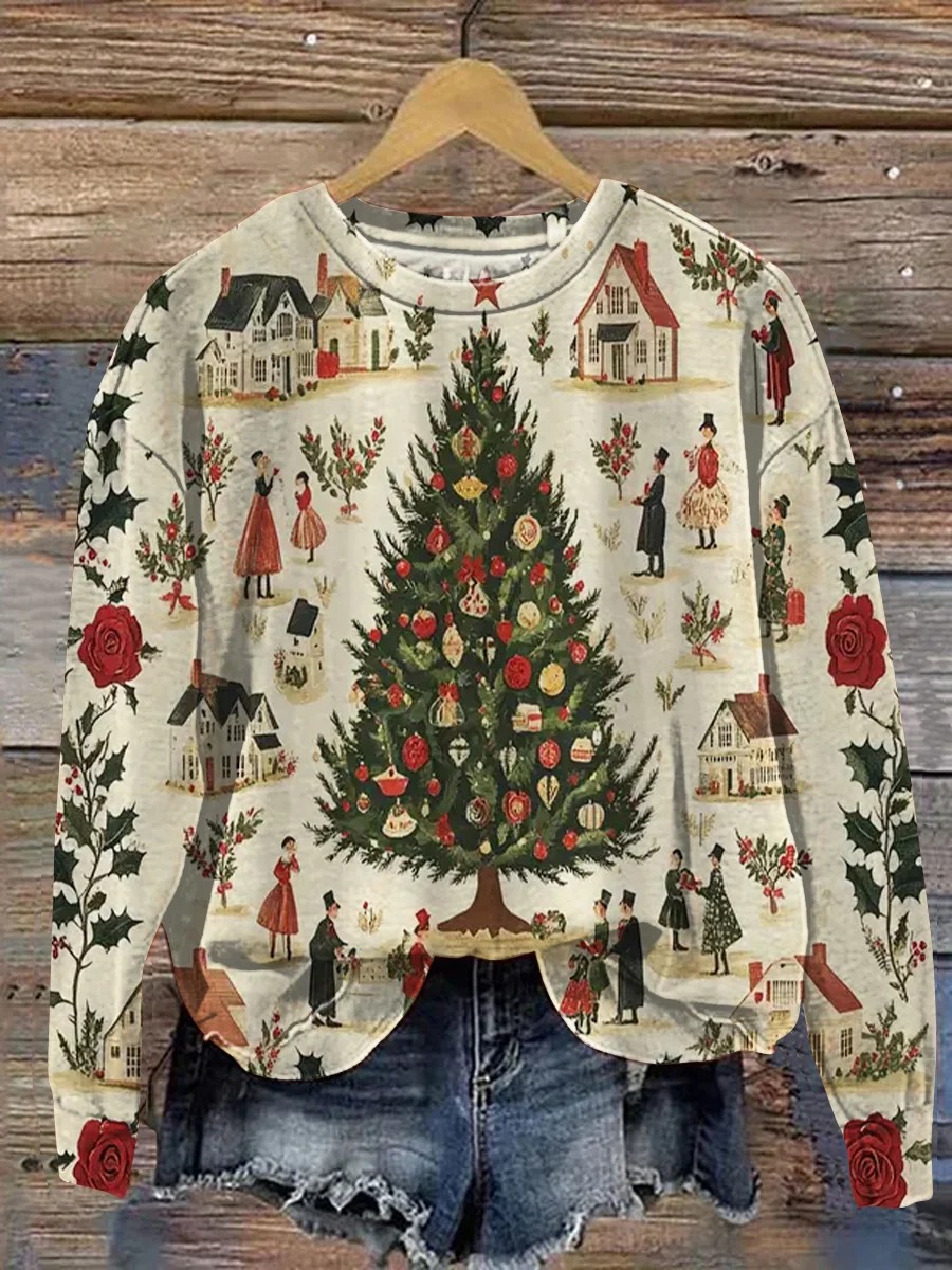 Vintage Christmas Art Print Casual Sweatshirt