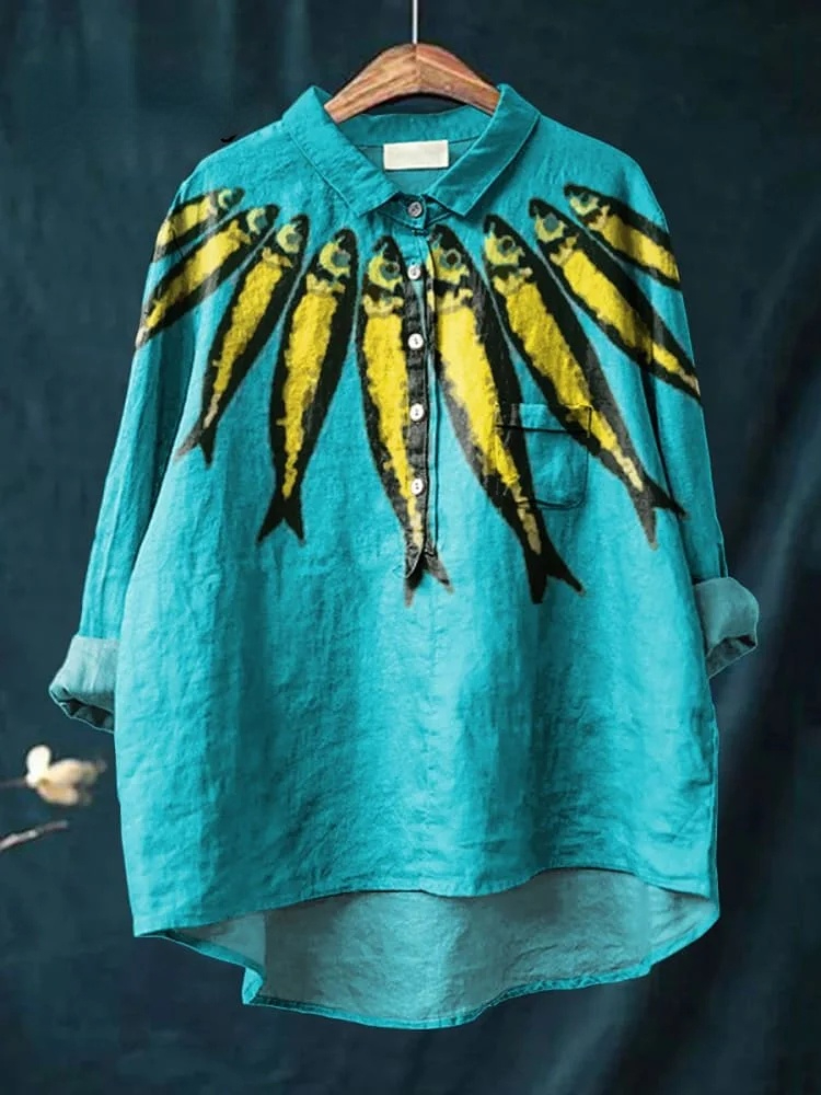 Women's Fish Sardines Print Casual   Shirt