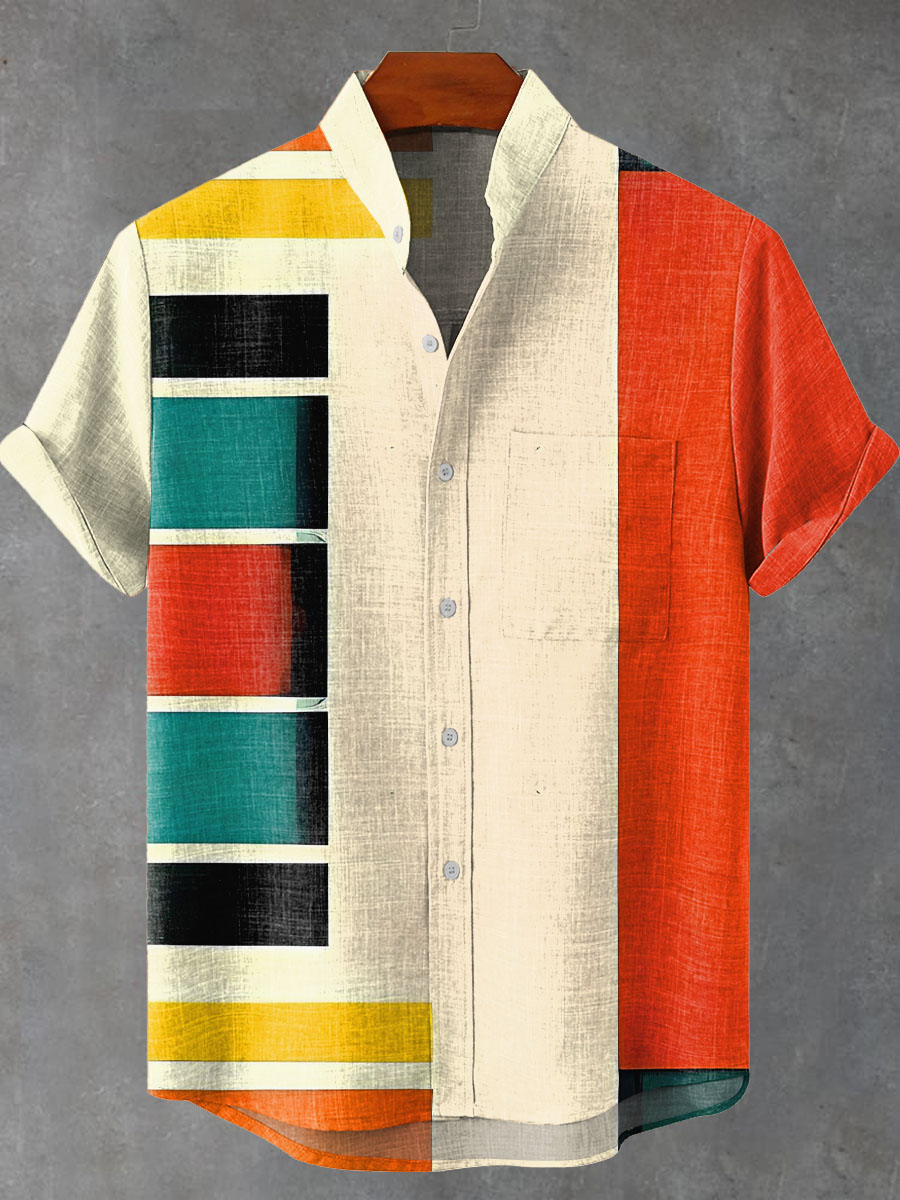 Colorful Geometric Block Decorative Pattern Casual Shirt
