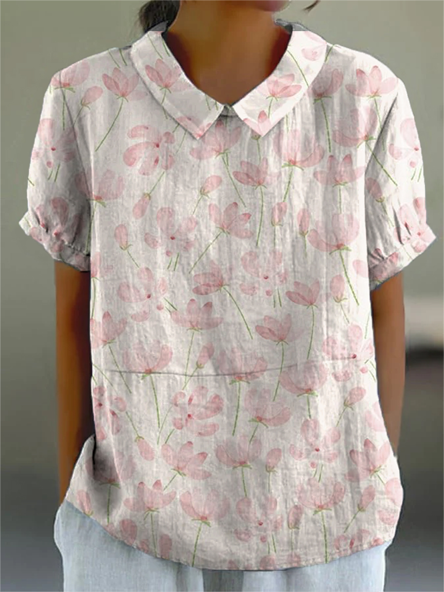 Women's Vintage Art Flower Print Casual Shirt