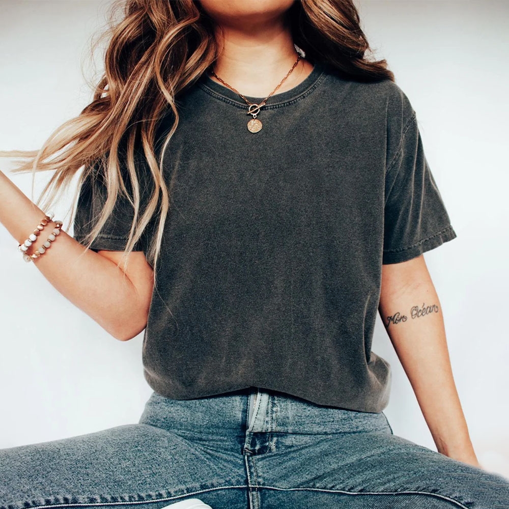 Fishes Pattern Printed Washed Vintage Short Sleeves T-Shirt