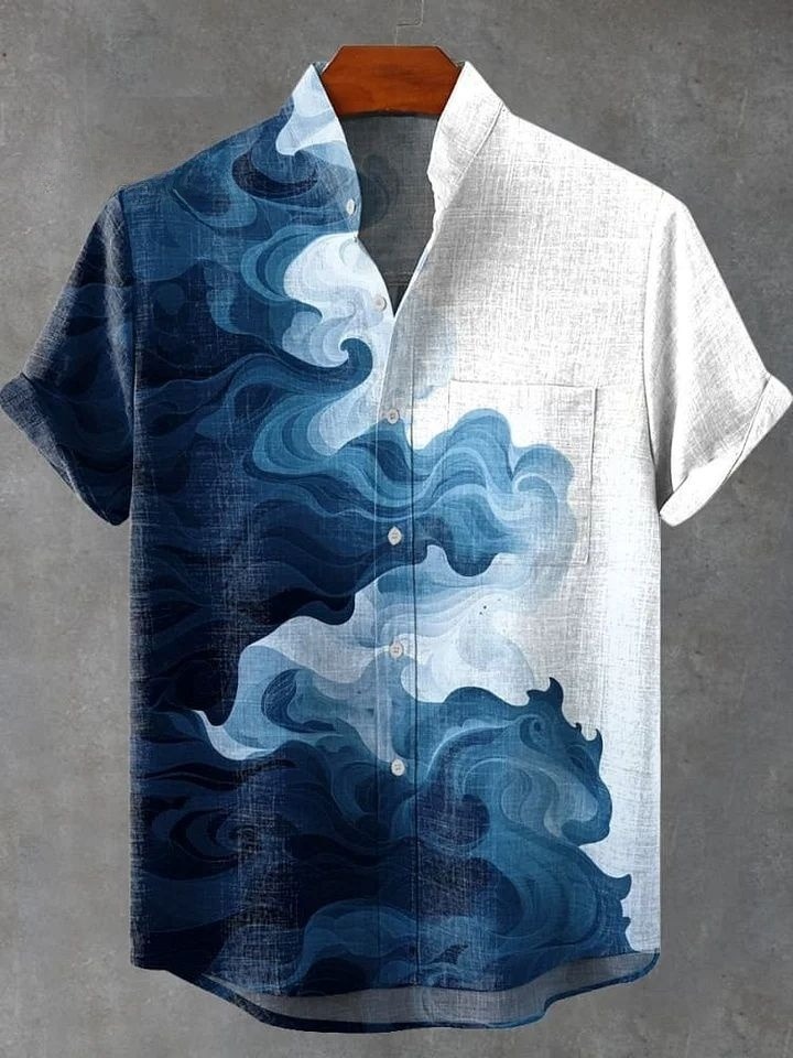 Waves Clouds Abstract Art Print Casual Shirt