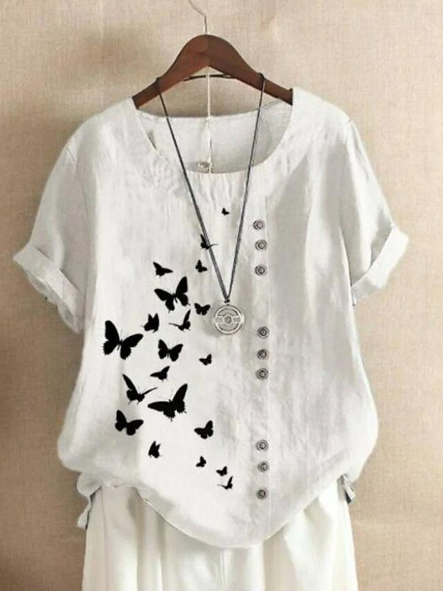 Women's Short - Sleeve Blouse. Elegant Graphic Floral Print