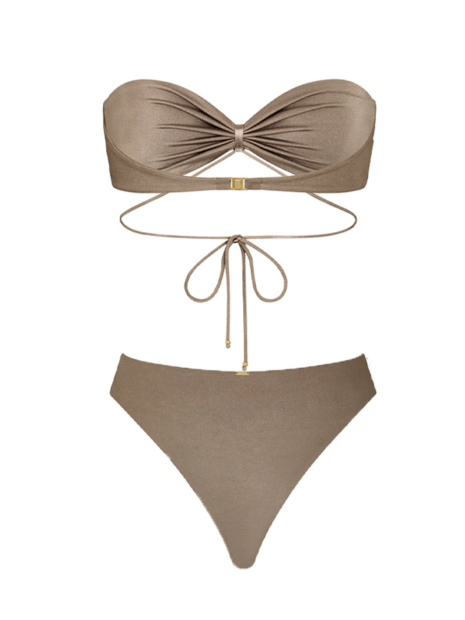 Vintage Solid Beach Bikini and Knitted Cutout Cover-Up